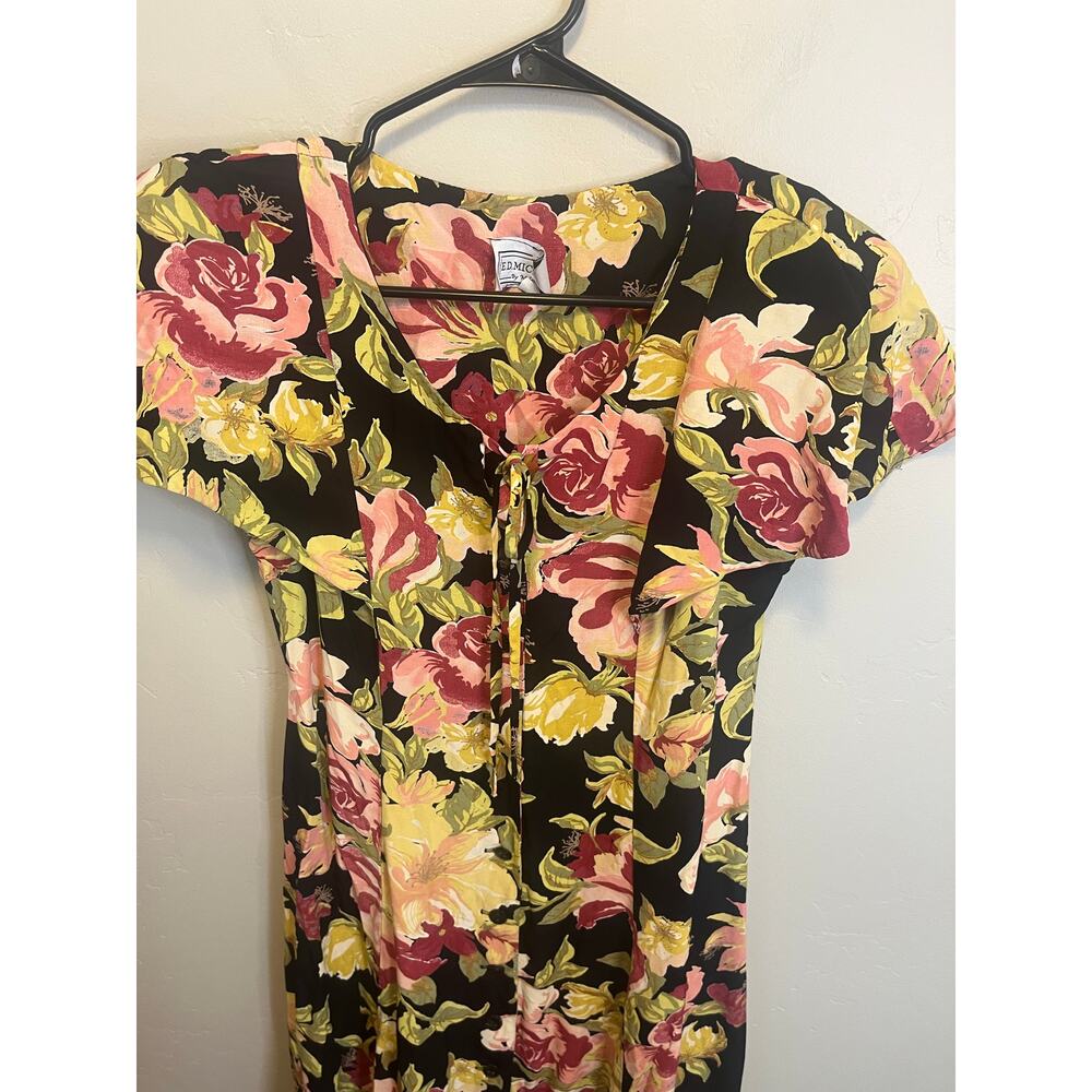 Vintage 90's Floral Cottagecore Short Sleeve Midi Length Romantic Dress Size M - Picture 2 of 10